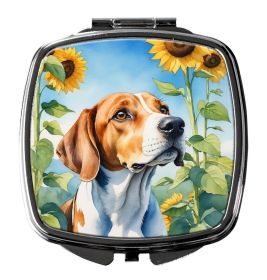 English Foxhound in Sunflowers Compact Mirror Decorative Travel Makeup Mirror for Women Girls Gifts Pocket Makeup Mirror Folding Handheld