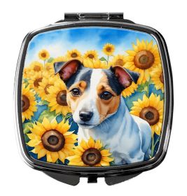 Jack Russell Terrier in Sunflowers Compact Mirror Decorative Travel Makeup Mirror for Women Girls Gifts Pocket Makeup Mirror Folding Handheld