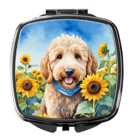 Goldendoodle in Sunflowers Compact Mirror Decorative Travel Makeup Mirror for Women Girls Gifts Pocket Makeup Mirror Folding Handheld