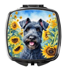 Kerry Blue Terrier in Sunflowers Compact Mirror Decorative Travel Makeup Mirror for Women Girls Gifts Pocket Makeup Mirror Folding Handheld