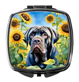 Neapolitan Mastiff in Sunflowers Compact Mirror Decorative Travel Makeup Mirror for Women Girls Gifts Pocket Makeup Mirror Folding Handheld