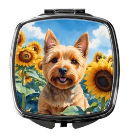 Norwich Terrier in Sunflowers Compact Mirror Decorative Travel Makeup Mirror for Women Girls Gifts Pocket Makeup Mirror Folding Handheld