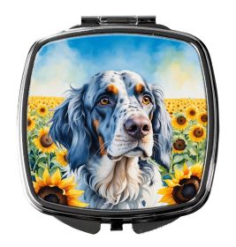 English Setter in Sunflowers Compact Mirror Decorative Travel Makeup Mirror for Women Girls Gifts Pocket Makeup Mirror Folding Handheld