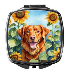 Nova Scotia Duck Toller in Sunflowers Compact Mirror Decorative Travel Makeup Mirror for Women Girls Gifts Pocket Makeup Mirror Folding Handheld