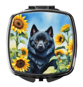 Schipperke in Sunflowers Compact Mirror Decorative Travel Makeup Mirror for Women Girls Gifts Pocket Makeup Mirror Folding Handheld