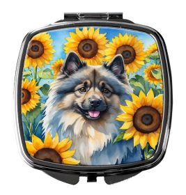 Keeshond in Sunflowers Compact Mirror Decorative Travel Makeup Mirror for Women Girls Gifts Pocket Makeup Mirror Folding Handheld