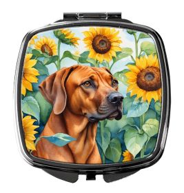 Rhodesian Ridgeback in Sunflowers Compact Mirror Decorative Travel Makeup Mirror for Women Girls Gifts Pocket Makeup Mirror Folding Handheld