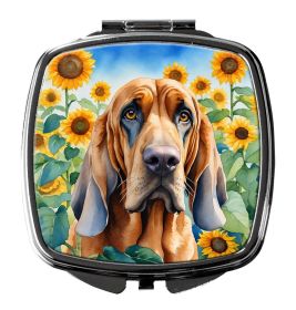 Bloodhound in Sunflowers Compact Mirror Decorative Travel Makeup Mirror for Women Girls Gifts Pocket Makeup Mirror Folding Handheld