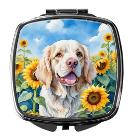Clumber Spaniel in Sunflowers Compact Mirror Decorative Travel Makeup Mirror for Women Girls Gifts Pocket Makeup Mirror Folding Handheld