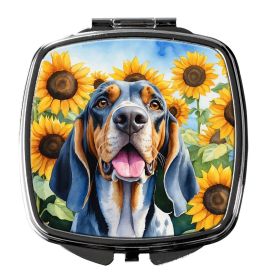 American English Coonhound in Sunflowers Compact Mirror Decorative Travel Makeup Mirror for Women Girls Gifts Pocket Makeup Mirror Folding Handhe