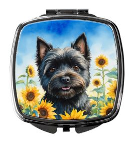 Cairn Terrier in Sunflowers Compact Mirror Decorative Travel Makeup Mirror for Women Girls Gifts Pocket Makeup Mirror Folding Handheld