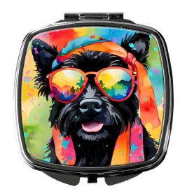 Scottish Terrier Hippie Dawg Compact Mirror Decorative Travel Makeup Mirror for Women Girls Gifts Pocket Makeup Mirror Folding Handheld