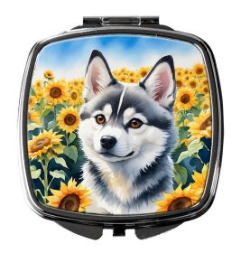 Alaskan Klee Kai in Sunflowers Compact Mirror Decorative Travel Makeup Mirror for Women Girls Gifts Pocket Makeup Mirror Folding Handheld