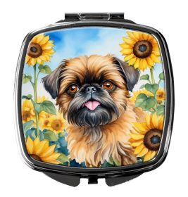 Brussels Griffon in Sunflowers Compact Mirror Decorative Travel Makeup Mirror for Women Girls Gifts Pocket Makeup Mirror Folding Handheld
