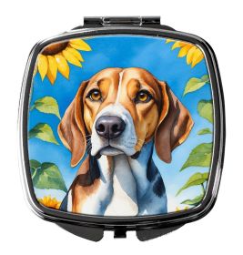 American Foxhound in Sunflowers Compact Mirror Decorative Travel Makeup Mirror for Women Girls Gifts Pocket Makeup Mirror Folding Handheld