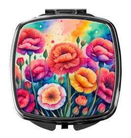 Colorful Carnations Compact Mirror Decorative Travel Makeup Mirror for Women Girls Gifts Pocket Makeup Mirror Folding Handheld