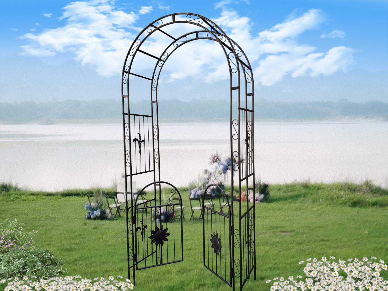 Metal Garden Arch With Doors, Arbor Trellis For Climbing Plants ...