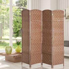 6FT Tall 4-Panel Wicker Weave Room Divider, Folding Privacy Screen, Portable Partition For Bedroom & Home Office, Natural (Color: Brown)