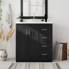30'' Bathroom Vanity With Resin Sink Combo,Solid Wood Frame Bathroom Storage Cabinet, Freestanding Vanity Set With 3 Drawers& Soft Closing Doors (Color: Black)