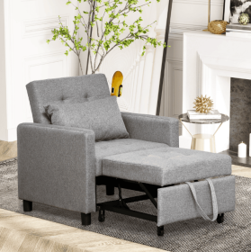 Convertible Chair Bed Grey Sofa Bed Multi-Functional Sleeper Ottoman Recliner Adjustable Backrest (Option: Gray)