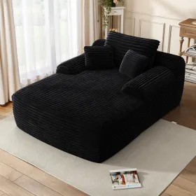 Chaise Lounge Chair, Couches For Living Room, Oversized Upholstered Sleeper Indoor, Cloud Sofa Bed Indoor Deep Seat, No Assembly Required Corduro (Color: Black)