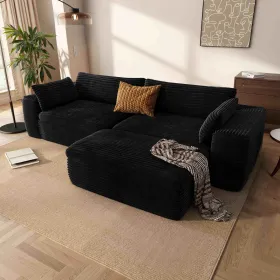 Cloud Sectional Couch With L-Shape Chaise,Modern Modular Sofa With Deep Seat, Upholstered Couches For Living Room Bedroom,No Assembly Required, B (Color: Black)