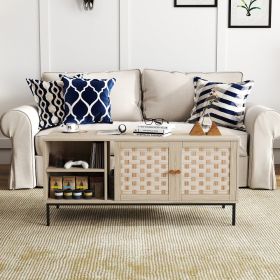 Elegant Veener Weaving Design Coffee Table (Option: Natural Wood)