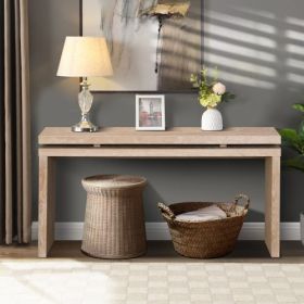 60  Antique Natural Farmhouse Console Table - Retro Wooden Entryway Table With Double Board Suspension Design, Solid Wood & MDF, Sofa Table For L (Option: Antique NaturalWhite)