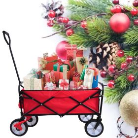 Folding Wagon Garden Shopping Beach Cart  Red (Color: Red)