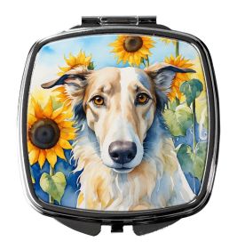 Borzoi in Sunflowers Compact Mirror Decorative Travel Makeup Mirror for Women Girls Gifts Pocket Makeup Mirror Folding Handheld (Default: Default)