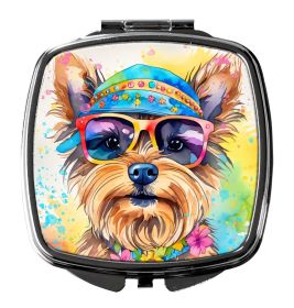 Yorkshire Terrier Hippie Dawg Compact Mirror Decorative Travel Makeup Mirror for Women Girls Gifts Pocket Makeup Mirror Folding Handheld (Default: Default)
