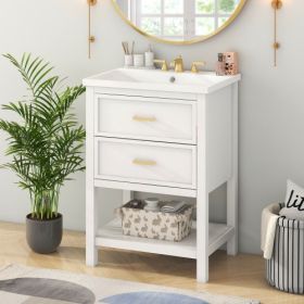 24'' Bathroom Vanity With Top Sink, Modern Bathroom Storage Cabinet With 2 Drawers, Single Sink Bathroom Vanity Replace SW000101AAK (Color: White)