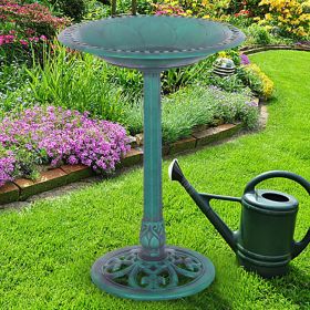 Outdoor Garden Green Pedestal Bird Bath Feeder (Color: Green)